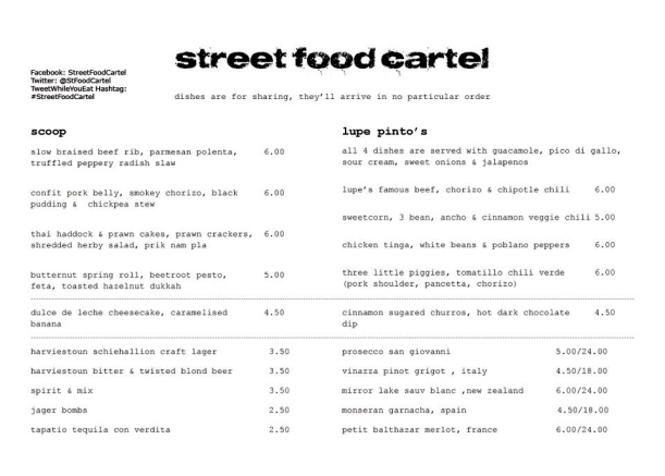 Street Food Cartel: the menu
